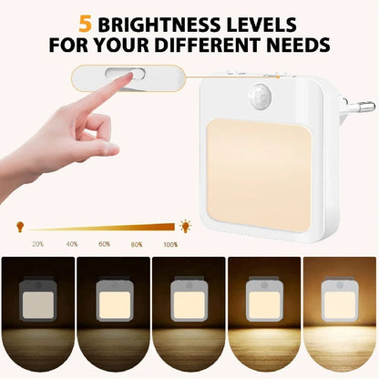 Luz nocturna con sensor de movimiento y luz LED, enchufe europeo, luz nocturna inalámbrica para niños, mesita de noche y dormitorio.