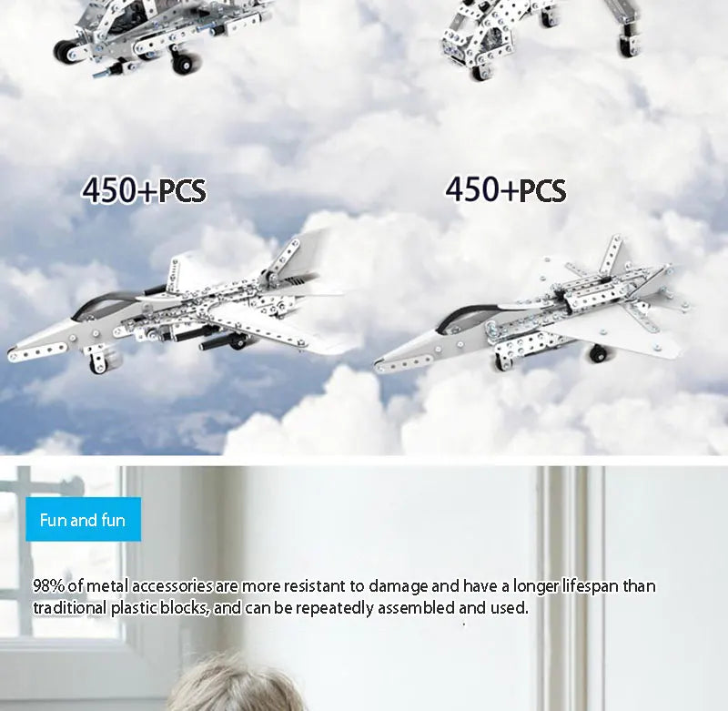 Children DIY Metal 3D Assembly Building Blocks Aircraft Warship Model Screw Nut Metal Toys Adult High-Difficulty Puzzle