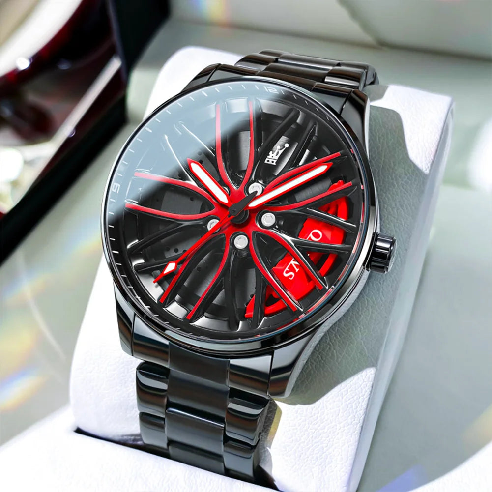 Reloj de lujo OLEVS Wheel para hombre, resistente al agua, con llanta giratoria deportiva, de cuarzo, de alta calidad y a la moda, el más vendido.