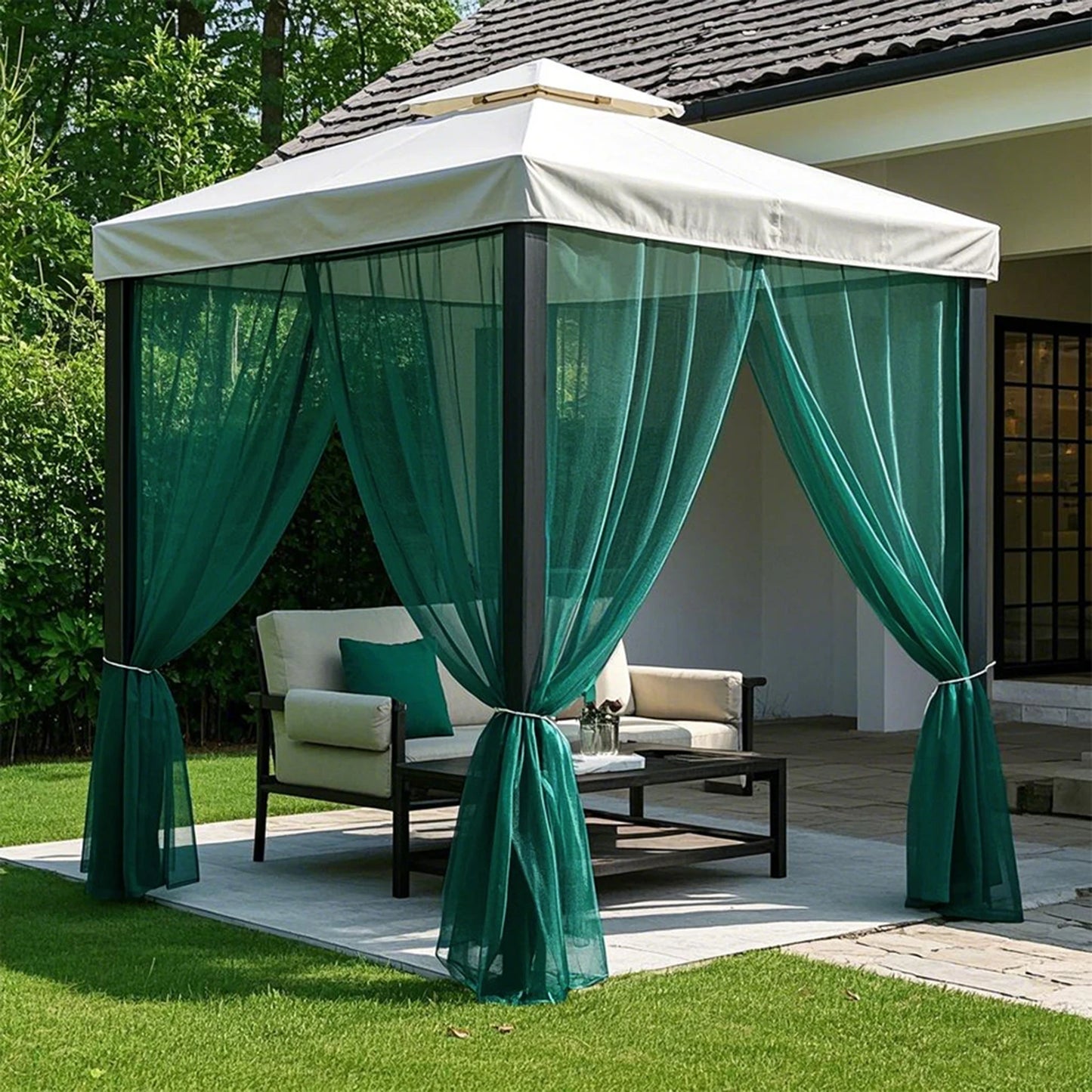 Outdoor Sheer Curtains for Patio Mosquito Netting Rod Pocket Garden Mesh Voile Drapes Mosquito Curtains for Porch Pergola