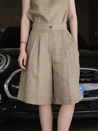 HanOrange 2024 Summer Lazy Linen Casual Knee Length Pants Women Loose Thin Anti-transparent A-line Profile Five Cents Trousers