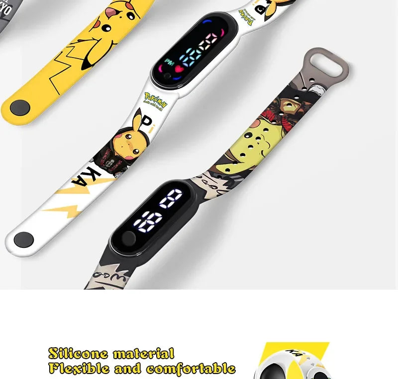 Pokemon Pikachu Dragon Ball Z Sport Casual Watches Led Silicone Watch Color Lovely Digital Children Wristwatch Clock Gift Toys