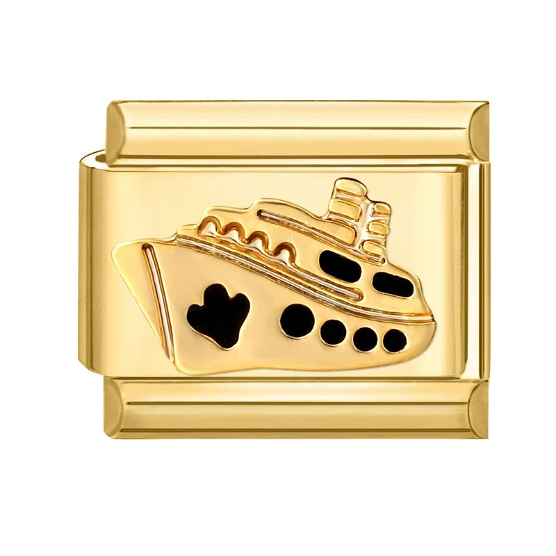 FUNIQUE-Aço Inoxidável Ouro Charme Links, Borboleta, Café, Vela, Barco, Italiano, Fits 9 milímetros Pulseira, Fazer Jóias, DIY