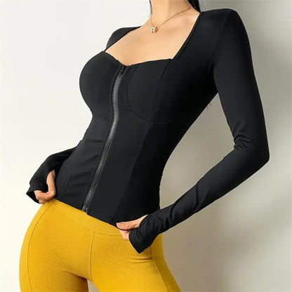 Sexy Slim Fit Long Sleeve Sports Jacket With Chest Pad Women's Yoga Running Fitness Top For Autumn Nike Airbag Training Shoes