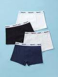 4pcs Mixed Color Children's Boxer Briefs Cotton Solid Soft Breathable Boys Underwear