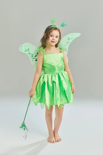 Girls Disney Party Dresses Fairy Tiana Costume for Girl Tinkerbell Children Clothing Princess Elf Birthday Ball Gown Wing Dresse
