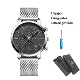 HANNAH MARTIN Brand Men Watch Black Stainless Steel Waterproof Fashion Sports Multifunctional Quartz Wristatch Relogio Masculino