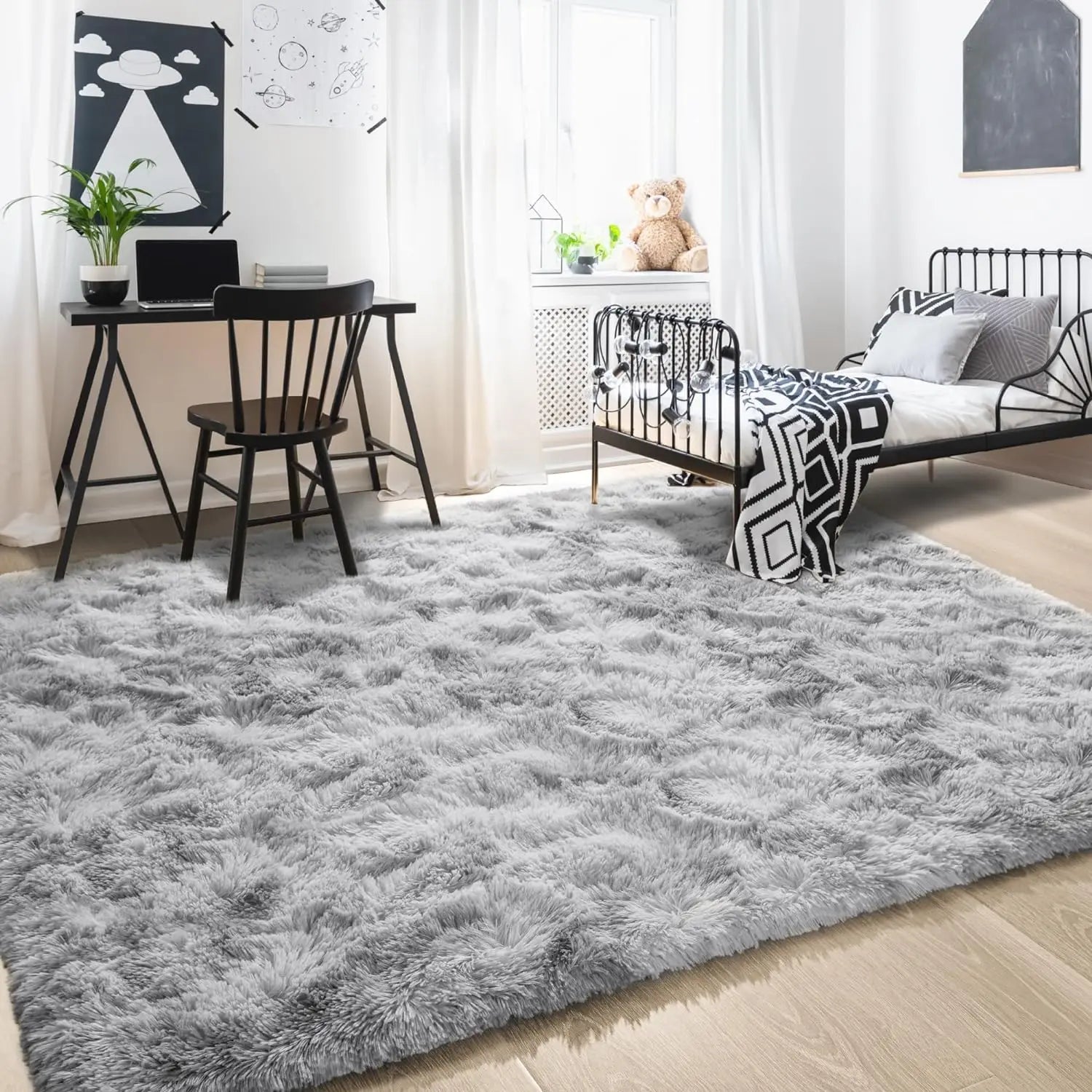 Soft Area Rugs for Living Room Non-Slip Thick Plush Carpets for Winter Anti-Slip Fluffy Artificial Velvet Rugs Soft Gray Carpets
