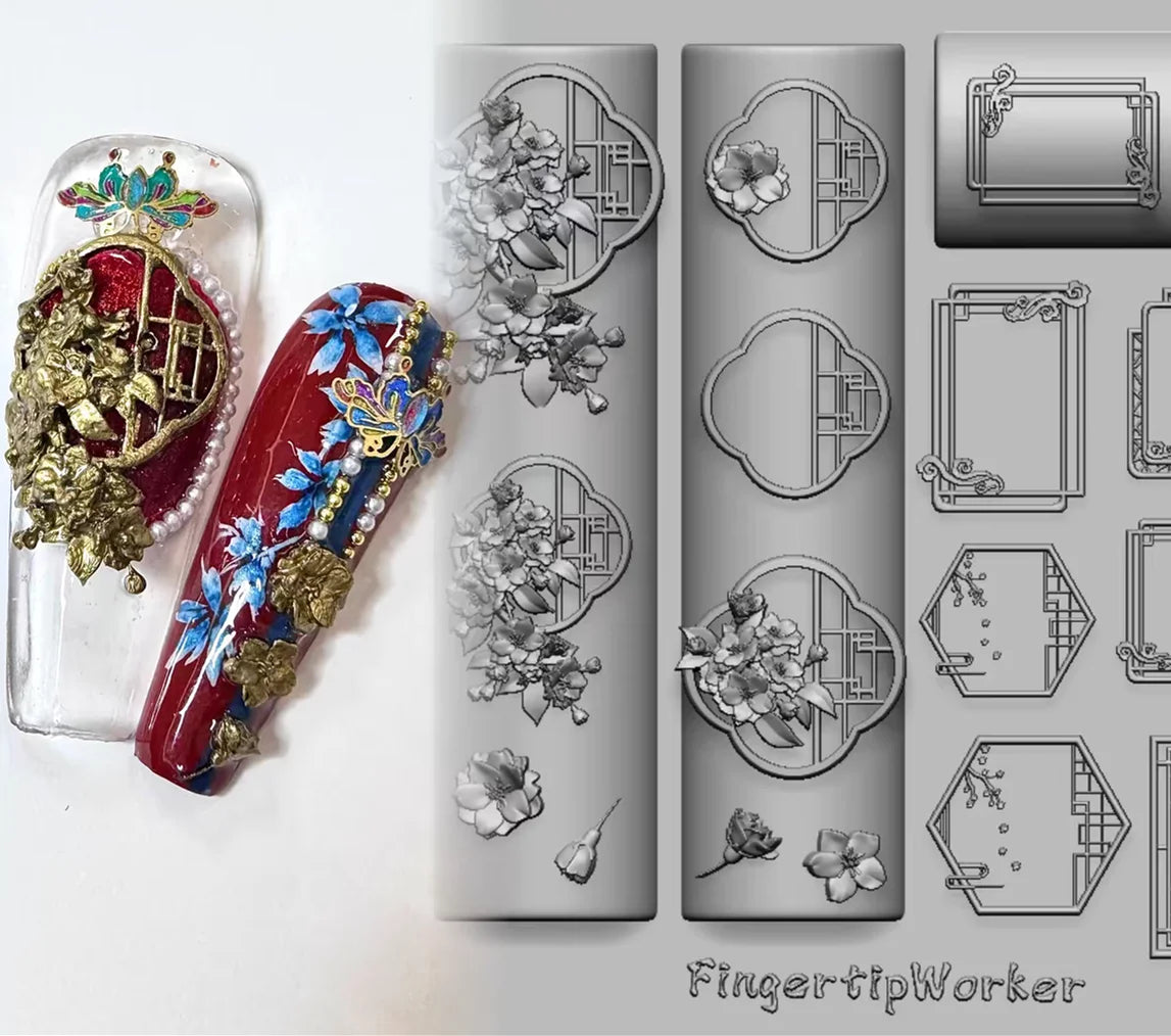 1Pc Chain Ice Flower Fox Spoon Fork Dragon Snake Butterfly 3D Acrylic Mold Nail Art Decorations  DIY Design Silicone Nails Mold