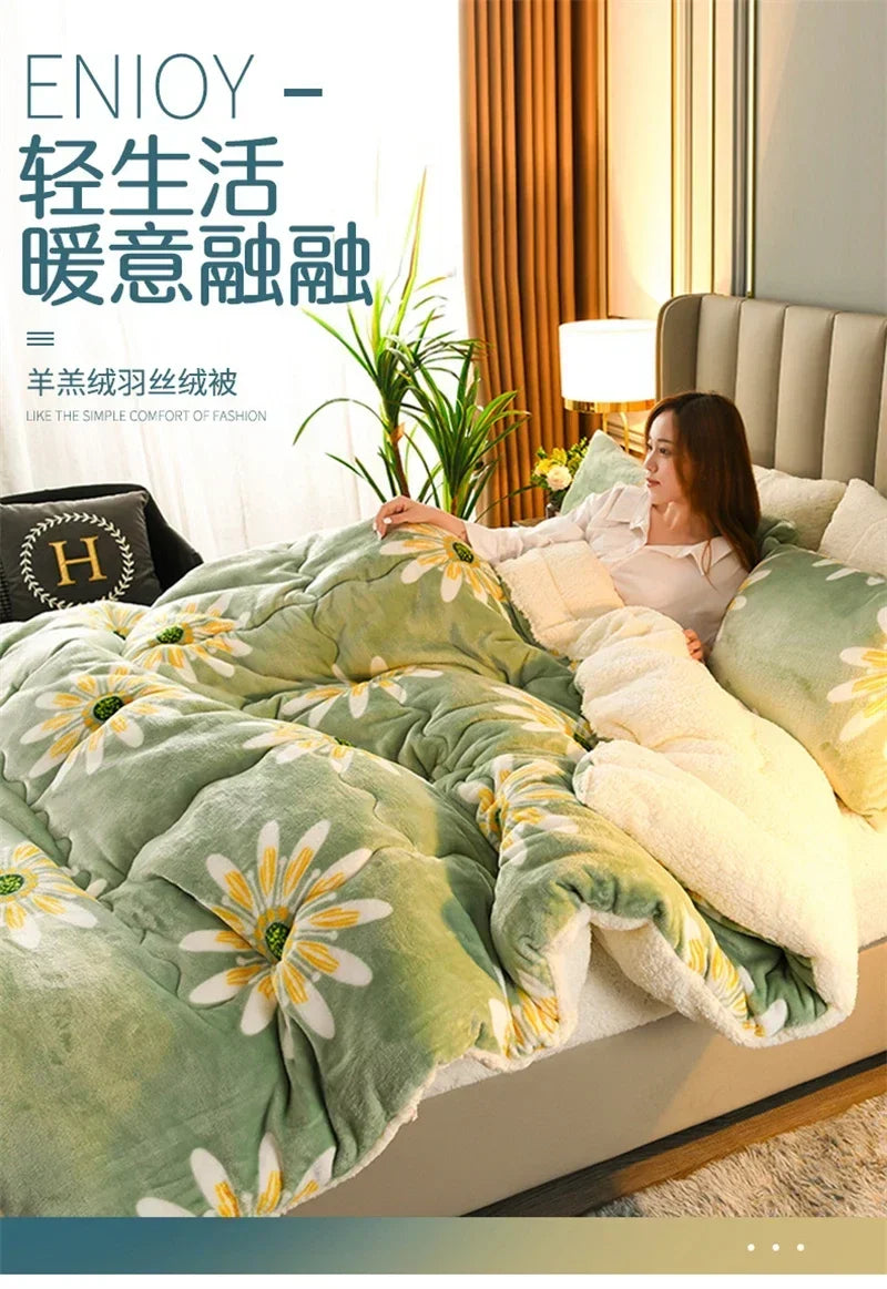 Plaid Super Thick Warm Blankets for Winter Autumn Milk Fleece Thicken Warmth Sleeping Blanket Soft Fluffy Comforter Quilt Duvet