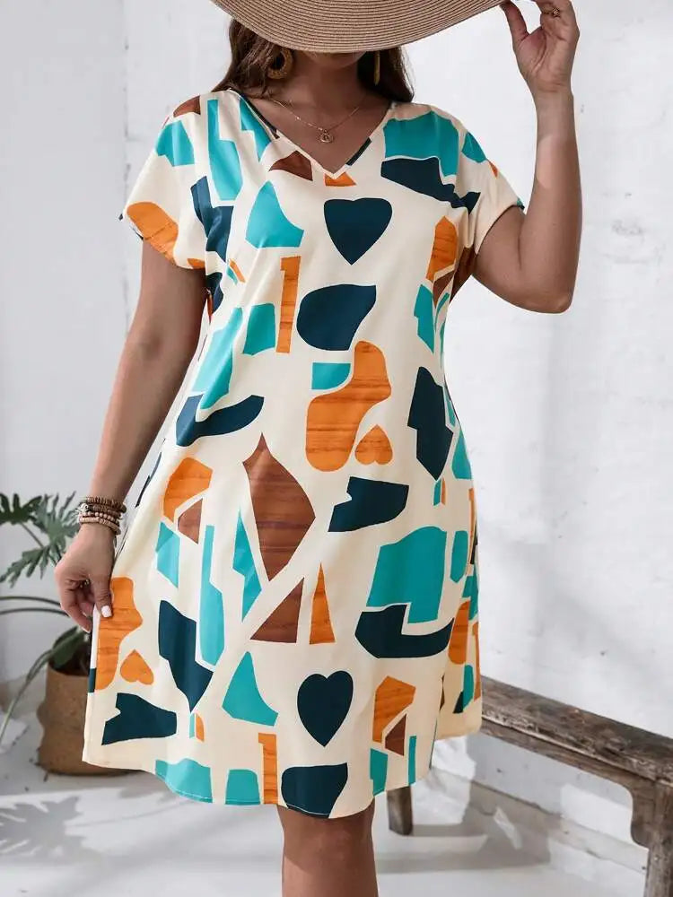 2024 Spring and Summer Cross-border Europe and America New Large Women's Fashion V-neck Shirt Dress Plus Size