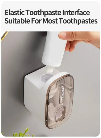 1 dispensador de pasta de dientes, accesorio de baño, exprimidor de pasta de dientes de pared, soporte para cepillo de dientes.
