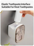 1 dispensador de pasta de dientes, accesorio de baño, exprimidor de pasta de dientes de pared, soporte para cepillo de dientes.