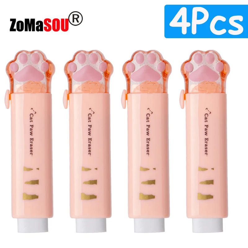1-8Pcs New! Kawaii Cat Paw Rubber Erasers Retractable Pencil Eraser for Kids Students School Home Office Writing Drawing