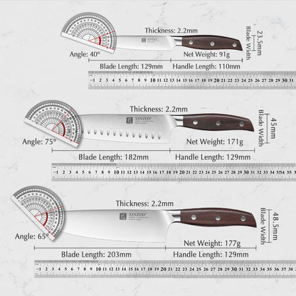 XINZUO profesional completo 7 Uds juego de cuchillos alemán 1,4116 juegos de cuchillos de cocina de acero inoxidable la mejor herramienta Santoku para cortar cocina