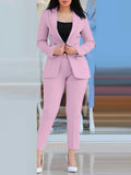 Conjunto de 2 piezas de ropa de oficina para mujer, chaqueta blazer de manga larga y pantalones pitillo de cintura alta, color liso