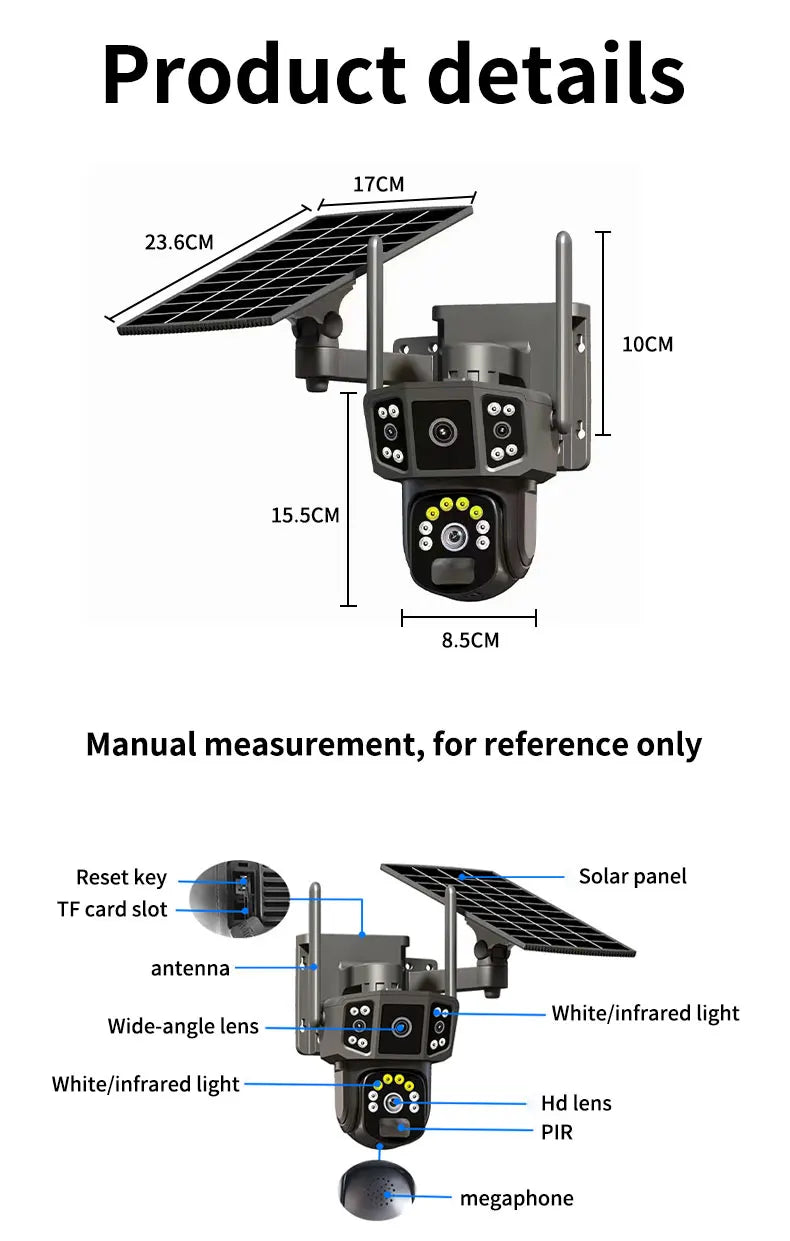 V380 Pro 10X 4K Dual Lens Outdoor Security Network Camera Wireless Wi-Fi Solar CCTV, 4G SIM Solar Cameras