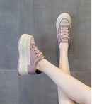 Fujin 9cm Cow Suede Genuine Leather Women Vulcanized Shoes Platform Wedge Skate Boarding High Brand Heels Casual Summer Shoes