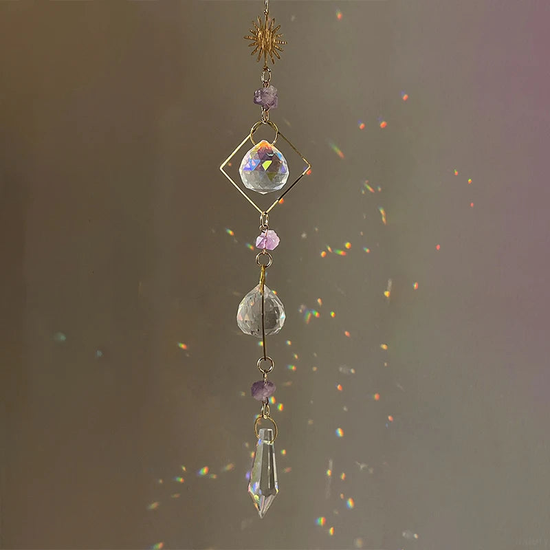 Colgante de cristal para jardín, atrapasol, campanillas de viento, prisma arcoíris, cadena de cristal para ventana, campana colgante, árbol de Navidad, decoración del hogar