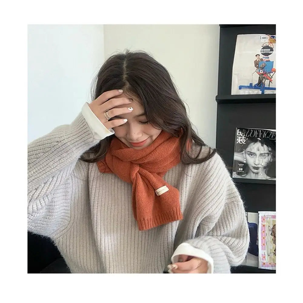 Winter Knitting Scarf Men Women Fastener Thermal Neck Warmer Solid Fleece Keep Warm Scarf Thickening Windproof Neck Cover