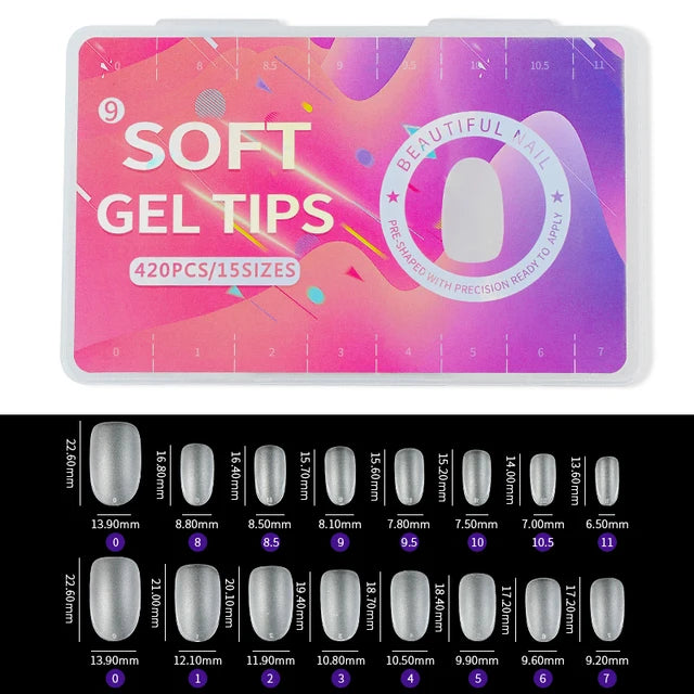 PINPAI-Matte Nails, Almond Coffin Nail Tips, Full Cover, Matte Artificial Nail, Soft Gel Tips, T Shape, 420Pcs 