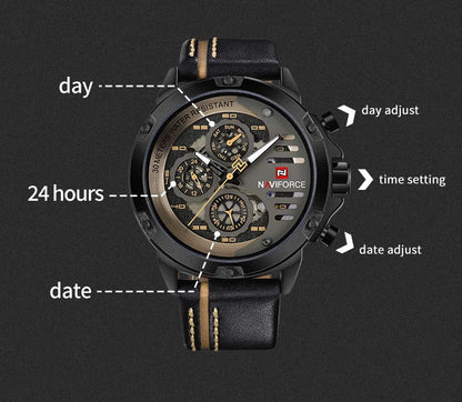 NAVIFORCE Mens Watch Top Brand Luxury Waterproof 24 Hour Date Quartz Watch Man Leather Sport WristWatch Men Waterproof Clock