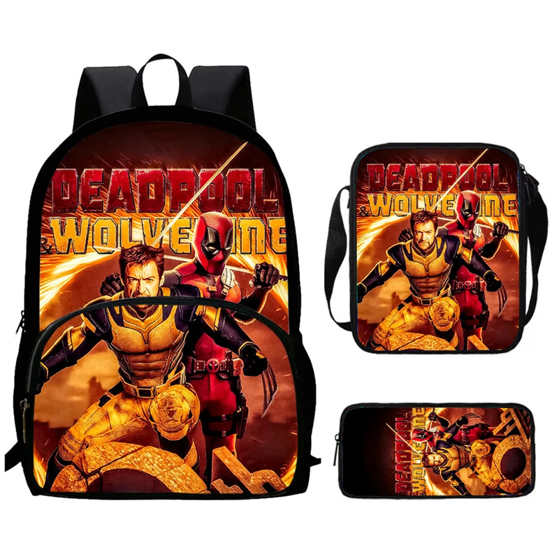 Mochilas para niños de 3 piezas con dibujos animados de DEADPOOL y WOLVERINE, mochila para estudiantes, bolso de hombro, estuche para lápices, regalo perfecto para niños y niñas.