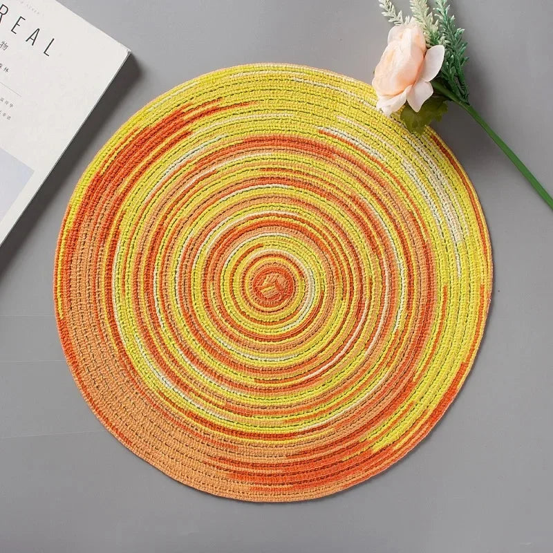 Placemats for Dining Table 1PC Linen cotton woven non-slip ironing placemat teacup mat Round plate mat flower mat kitchenware