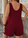 Plus Size Solid Vest Romper Round Neck Jumpsuit With Pockets Elegant Casual Summer Beach Holidays Black Short Jumpsuit For Women
