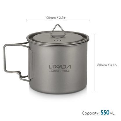 Taza de agua ultraligera de titanio Lixada con asa plegable, portátil para exteriores, camping, picnic, 300 ml/350 ml/550 ml/650 ml