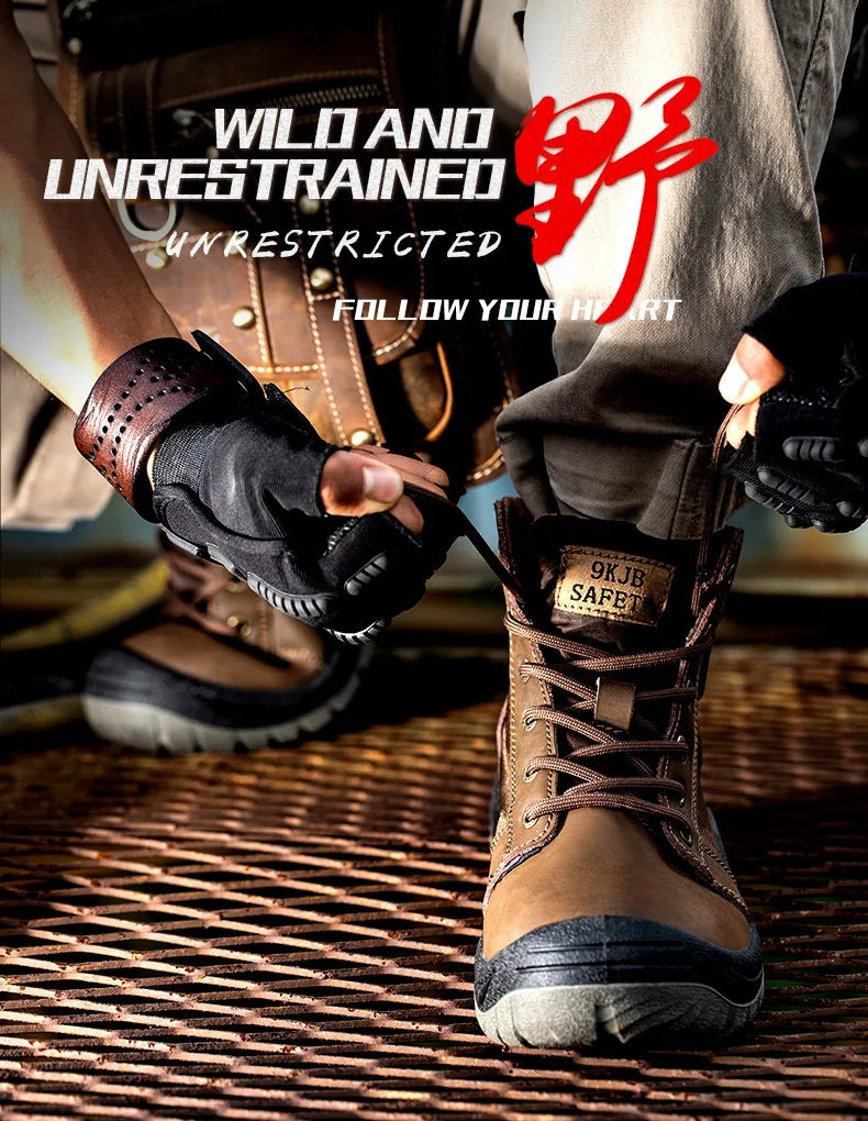 Safety shoes men's leather welding shoes anti-smashing, anti-puncture, non-slip sports Steel toe soft work boots for women