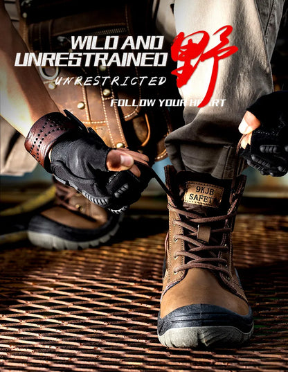 Safety shoes men's leather welding shoes anti-smashing, anti-puncture, non-slip sports Steel toe soft work boots for women