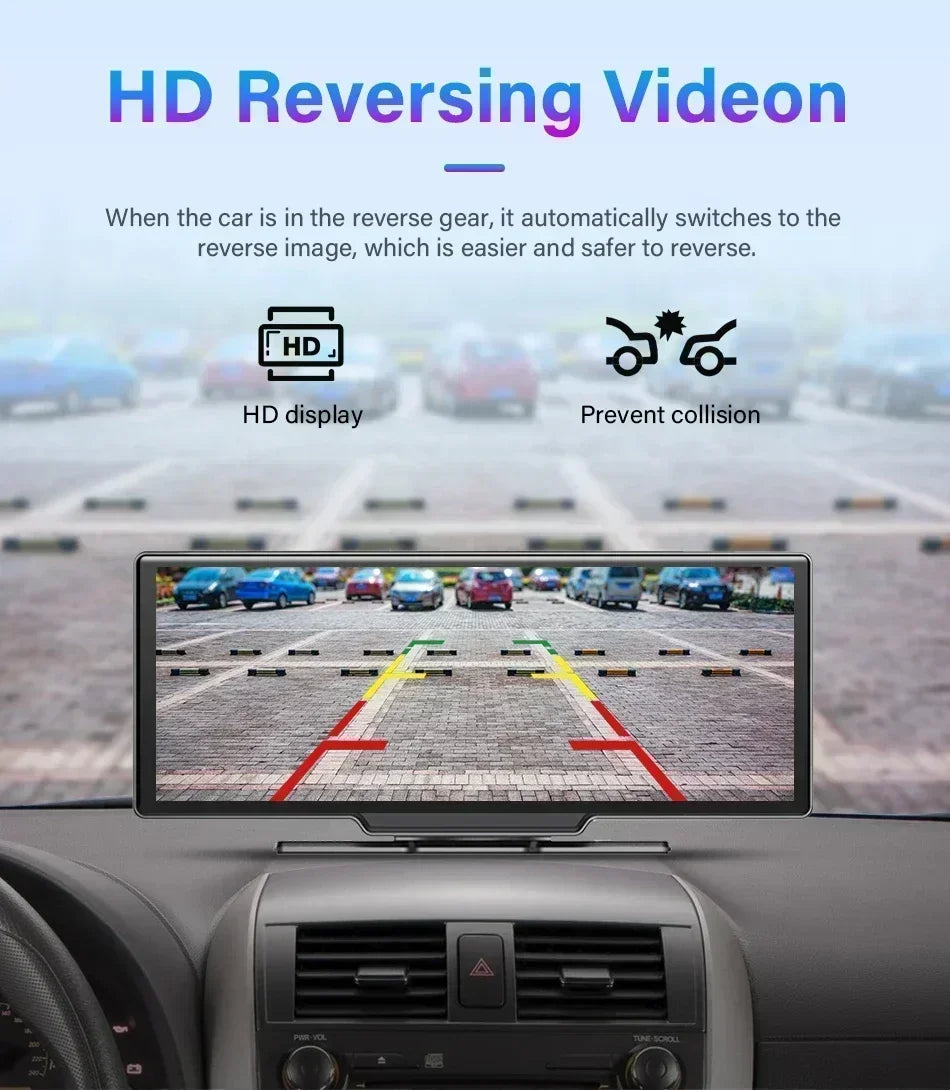 Srnubi 10.26" Dash Cam Rearview Carplay Android Auto 4K DVR Navigation Player Dual Lens Recorder Dashboard WIFI BT