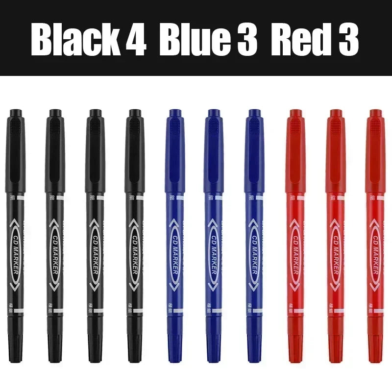 10Pcs Double Tip Permanent Markers Pens Waterproof Oily Fine Tip Black Painting Marker Graffiti Marking Pens School Supplies