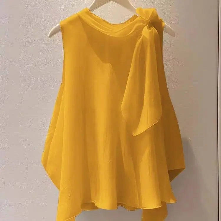 Fashion Beautiful White Bow Sleeveless Top for Women 2026 Summer New All-match Shirt Y2k Tanks Loose Blusas Mujer Blouse