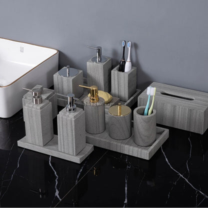 Nordic natural grey marble bathroom accessories Soap dispenser cotton swab jar tissue box soap dish tray bathroom decoration
