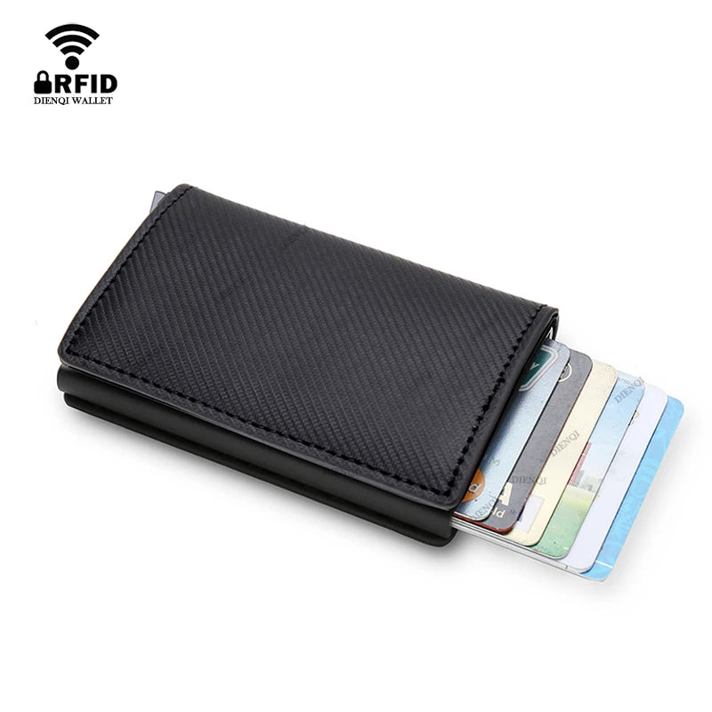 RFID Aluminum Men Wallet Card Holders Purse Carbon Fiber Men Business Slim Thin Smart Wallet Credit Cardholder Case Note Holder