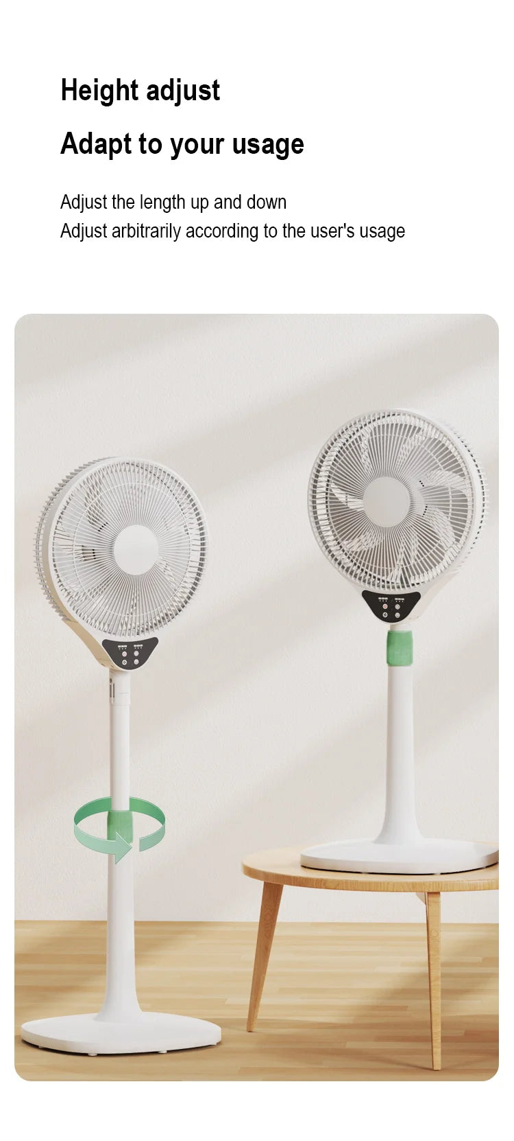 220V Electric Pedestal Standing Fan Adjustable Heigh Desk Air Blower Timing Shake for Living Room Bedroom Kitchen Home Office