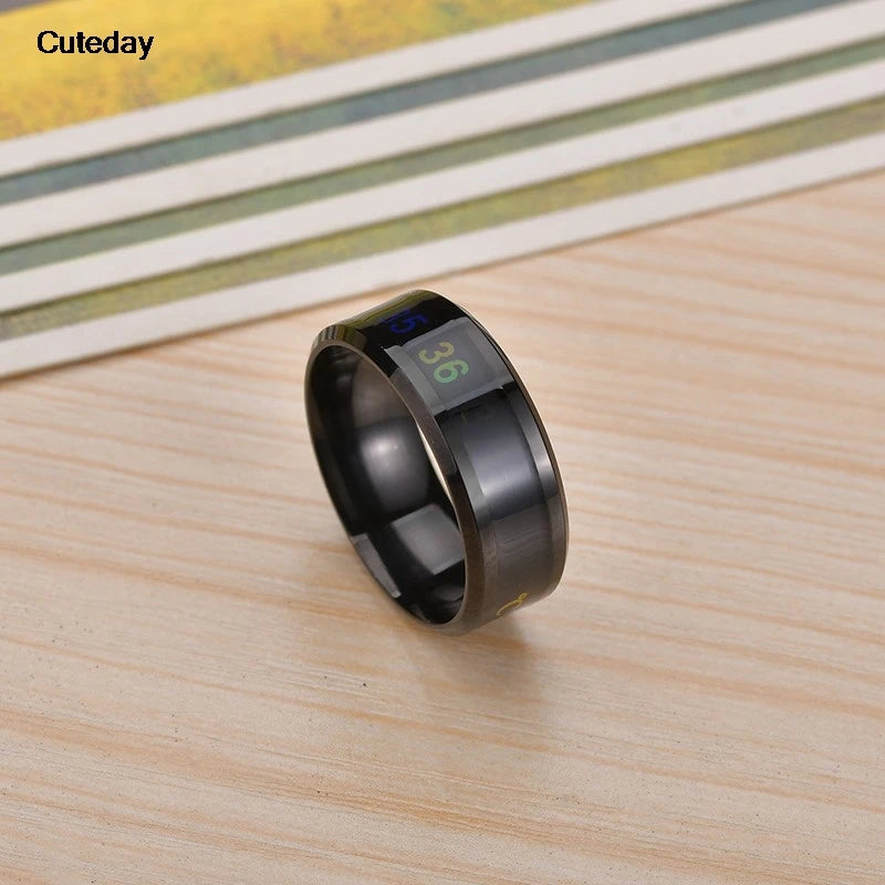 Anillo de temperatura de acero de titanio para hombre y mujer, con sensor de temperatura inteligente, resistente al agua, para medir el estado de ánimo y las emociones.