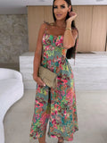 Summer Fashion Sleeveless Women Sling Dress Print Elegant Casual Long Party Evening Dress