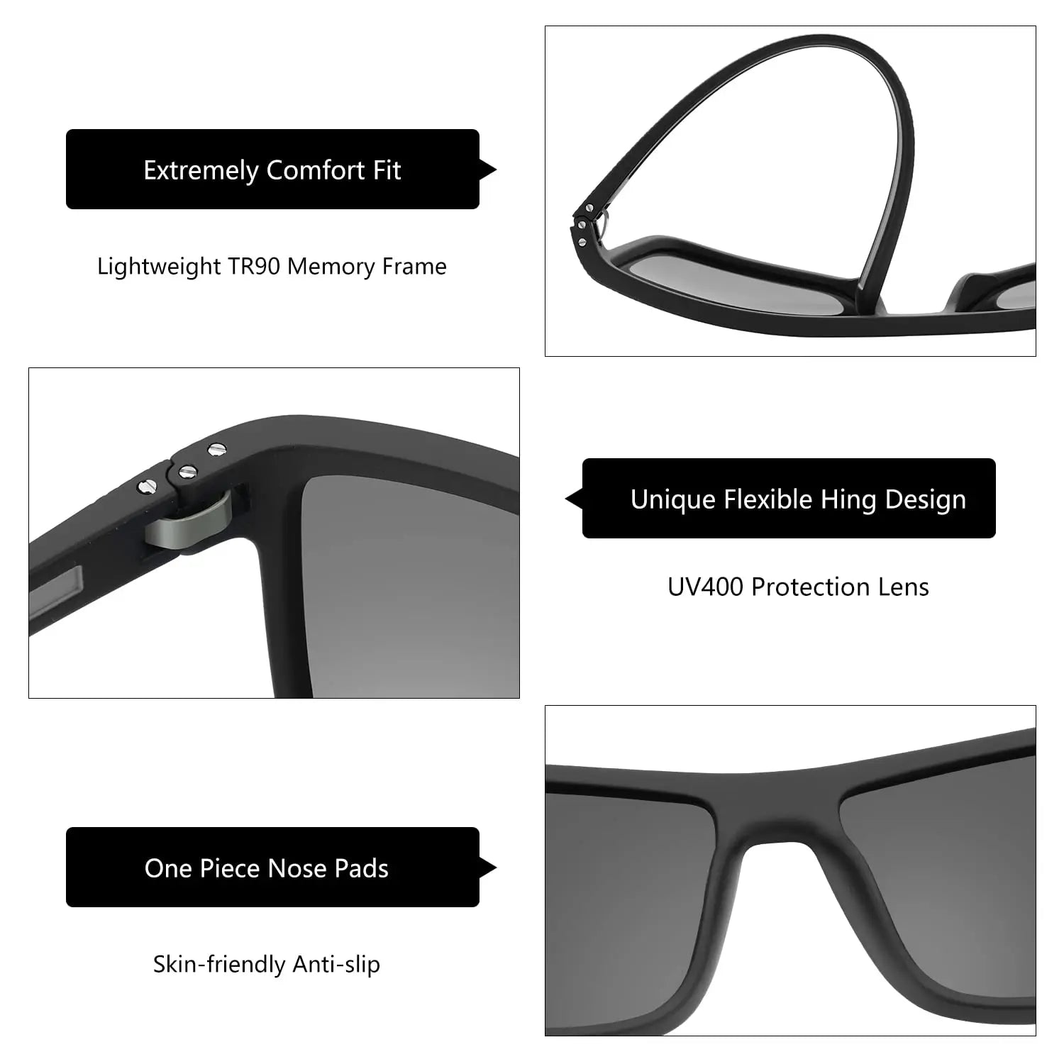 ZENOTTIC Polarized Sunglasses for Men Shades Lightweight TR90 Frame UV400 Protection Square Outdoor Travel Driving Sun Glasses