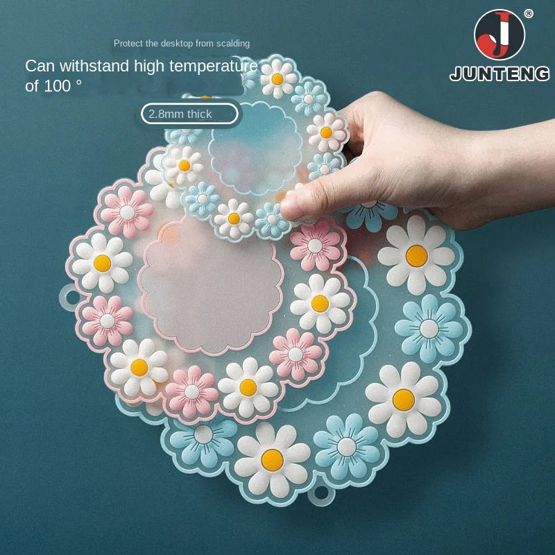 Round Daisy Heat Resistant Silicone Mat  Cup Coasters Insulation Non Slip Pot Holder Thicken Table Placemat Kitchen Accessories