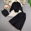 Conjunto de 3 piezas de encaje blanco bordado a crochet para mujer, vestido, camisa holgada con aberturas, top y falda larga con cintura elástica