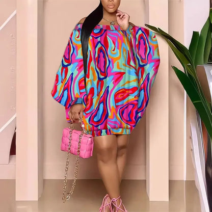 Plus Size TEMU2024 Verão Novo vestido feminino plus size manga comprida padrão de listra irregular comprimento não regular tamanho grande coágulo...
