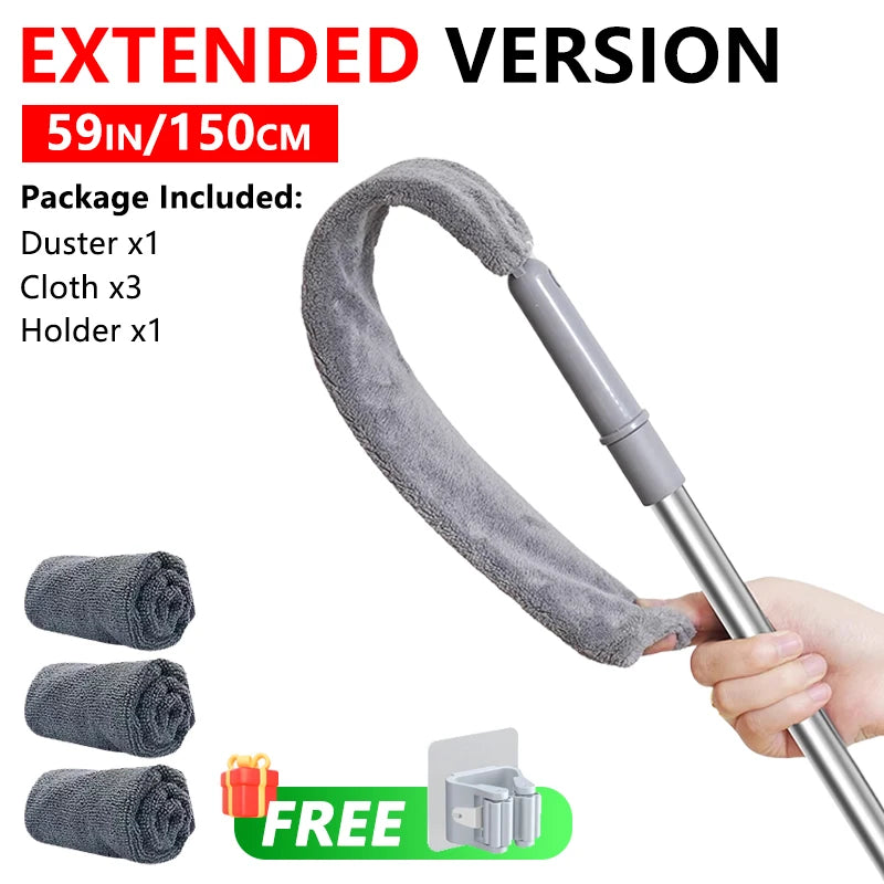 Espanadores para remoção de poeira, espanador telescópico extensível, alça longa, esfregão extra plano, vassoura para limpar sob móveis, escova de penas