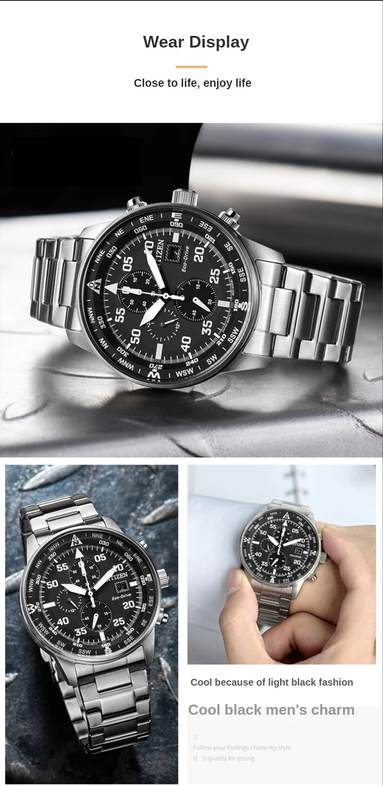 Citizen Fashion Men Stainless Steel Watch Luxury Calendar Quartz Wrist Watch Business Watches for Man Clock Montre Homme