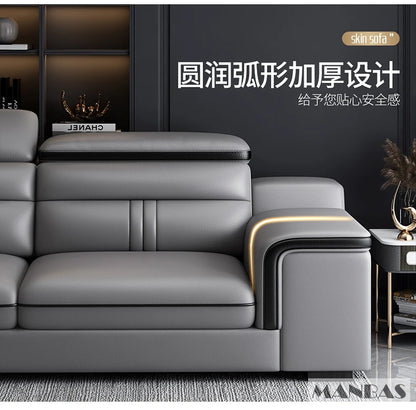 MINGDIBAO Leather Sectional Sofa Set with Cup Holder, USB, Adjustable Headrests & Bluetooth Speaker Living Room Couch with Stool