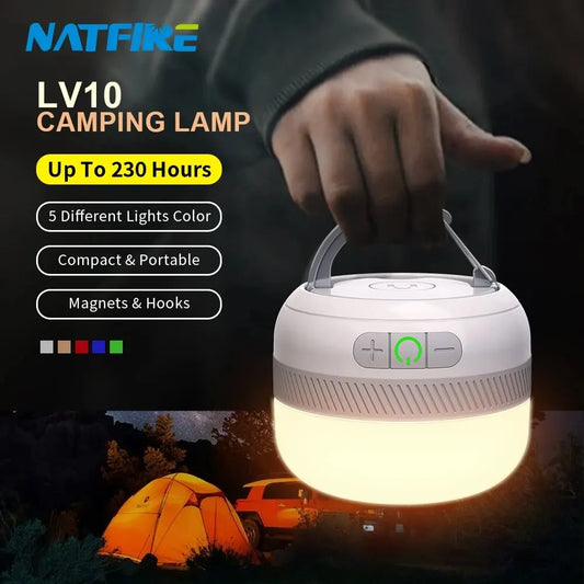 Luz de camping NATFIRE LV10, recargable por USB C, 230 horas de duración, 5 colores, para tienda de campaña al aire libre, lámpara de emergencia