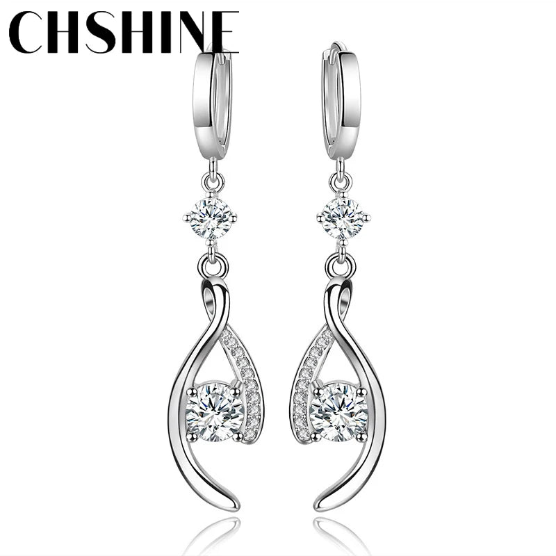 Pendientes CHSHINE de plata de ley 925 con circonitas azules entrelazadas para mujer, regalo de boda, joyería de moda.