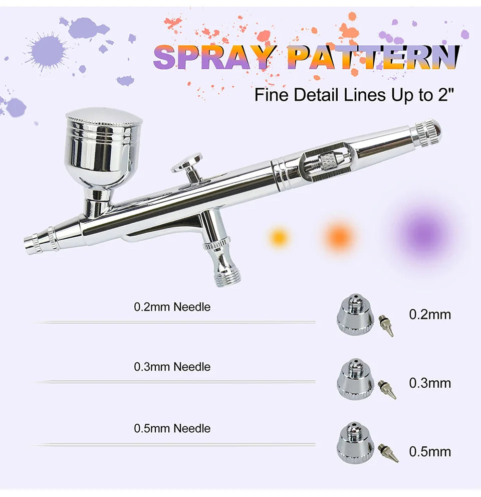 Dual-Action Gravity Airbrush Kit, 0.2/0.3/0.5mm Needles 7/20/40cc Cups Cleaning Tools for Makeup Nail Art Painting Car Detailing